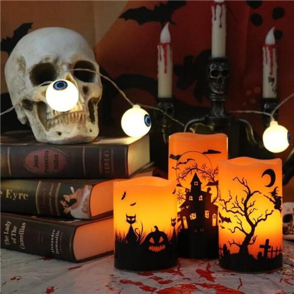 Halloween Flickering Flameless Candles with 6 Hour Timer Battery Operated LED - Picture 3 of 7